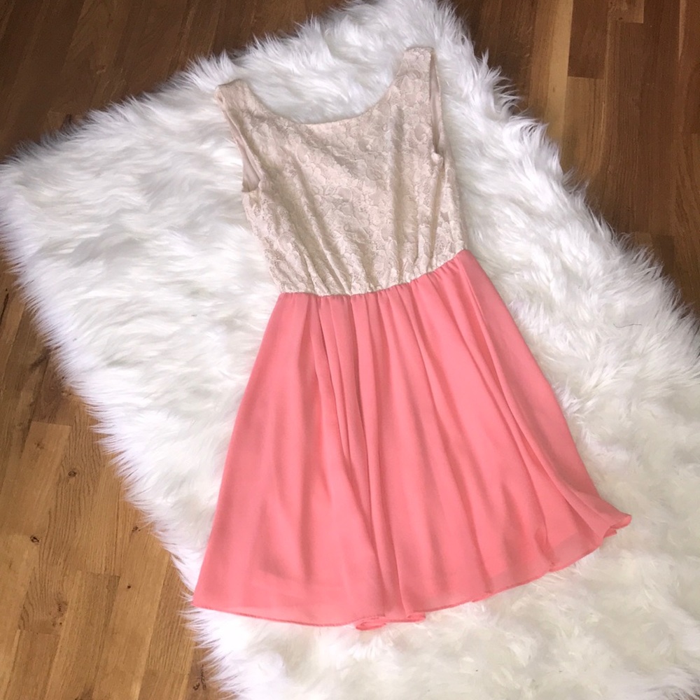 Cream lace dress with pink bottom